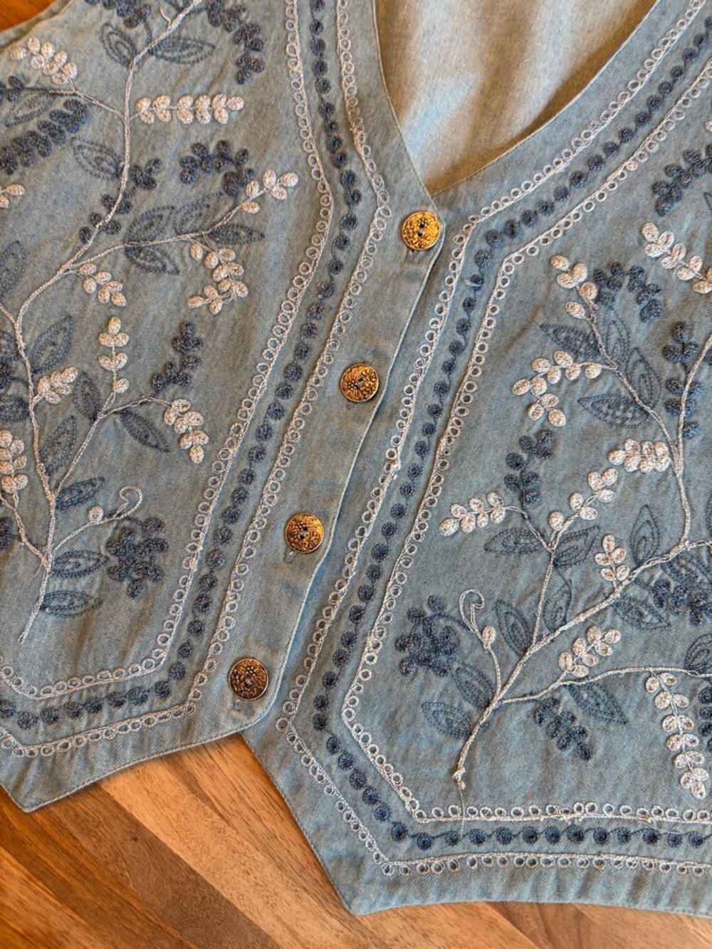 Tantrum Blues 100% cotton Light Blue Embroidered Denim Vest - Picture 3 of 4